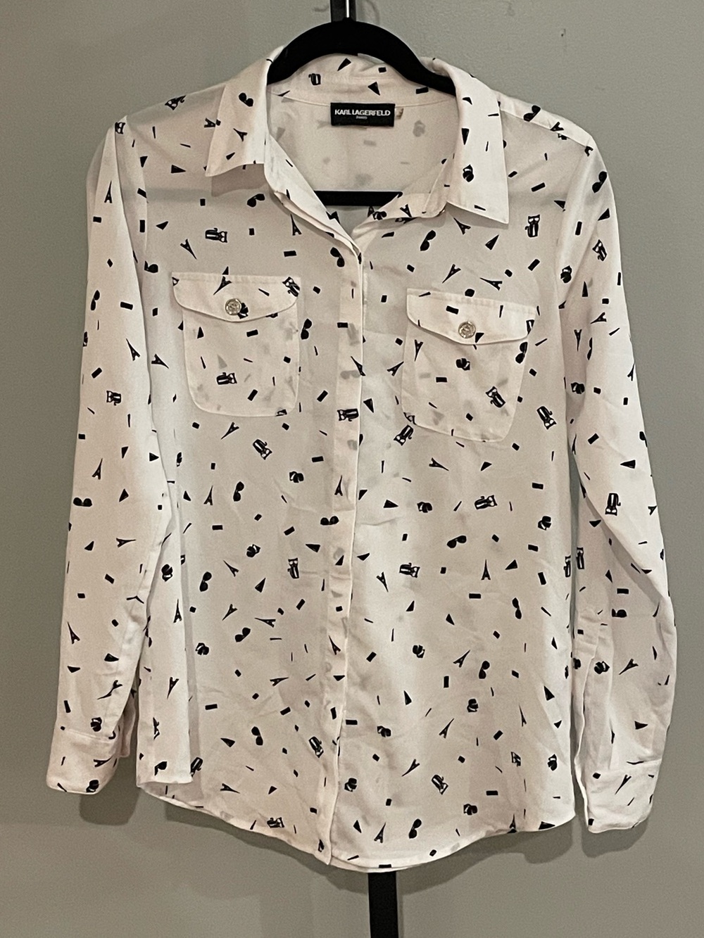 Karl Lagerfeld Paris Travel Printed Button Up Shirt Size Small